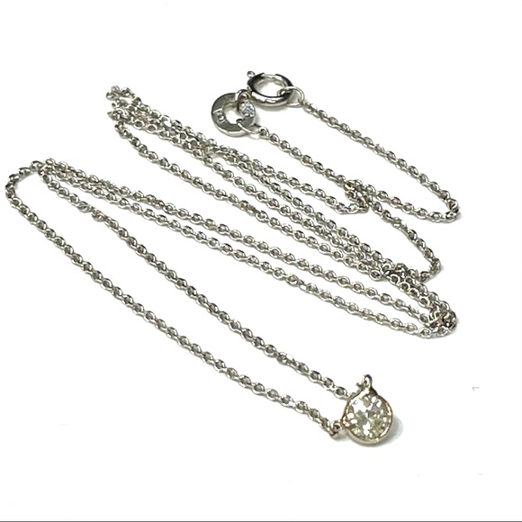 Beautiful Diamond Solitaire Necklace .18CT in solid 14k White Gold 16” - Picture 1 of 6